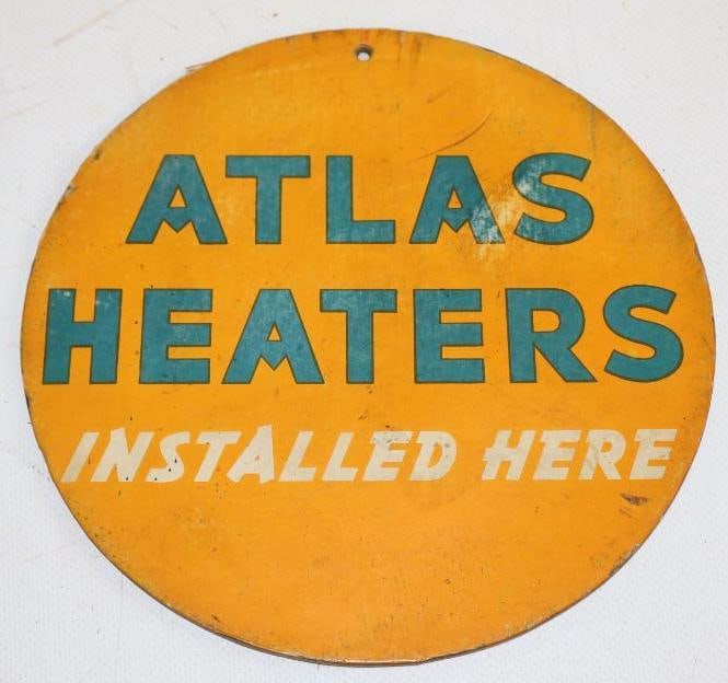 Atlas Heaters Installed Here Display Sign: 7" Diameter, Heavy Cardboard
