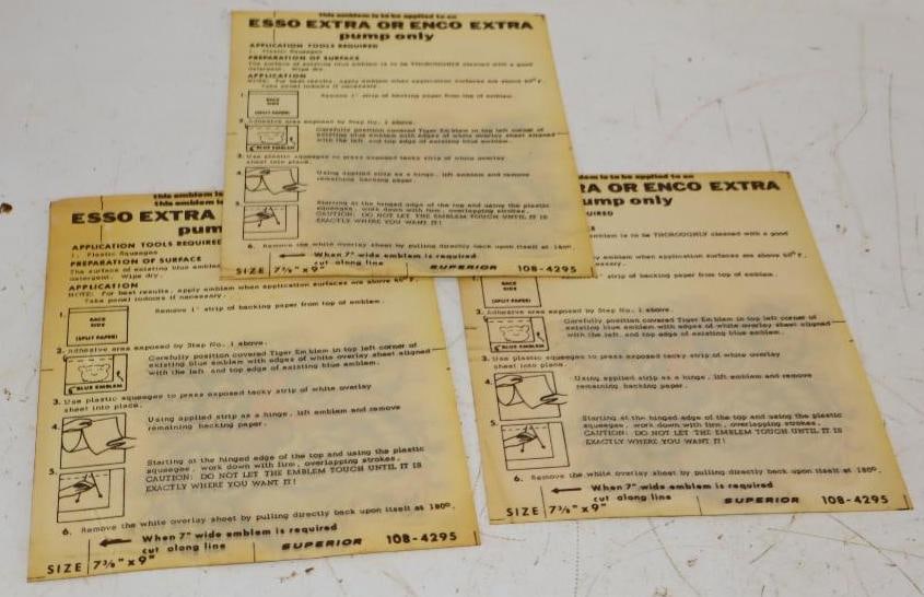 Group of 4 Esso Extra Tiger Gas Pump Decals: 7.5" x 9" each