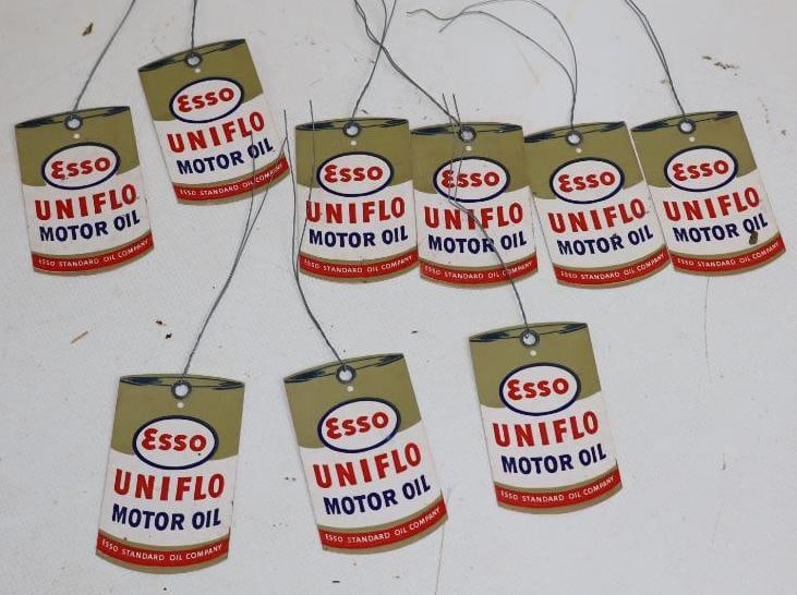 Group of 9 Esso Uniflo Oil Can Shaped Reminder Tags (1 of 3)