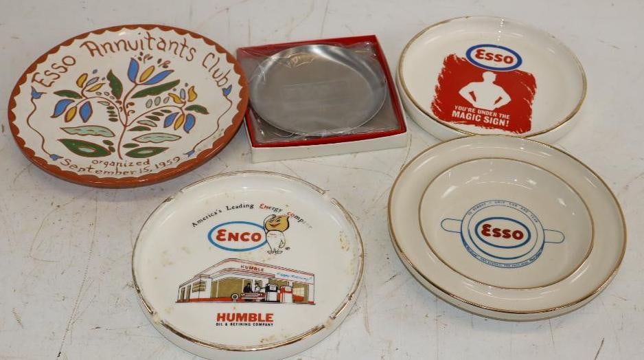 Group of 5 Esso, Enco, and Exxon Ceramic and Metal Advertising Ashtrays and Plate (1 of 6)
