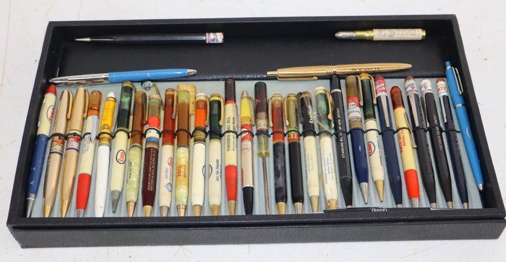 Group of 33 Esso, Pate, and Standard Oil Advertising Pens, Pencils, and Screwdriver: 6" is the largest