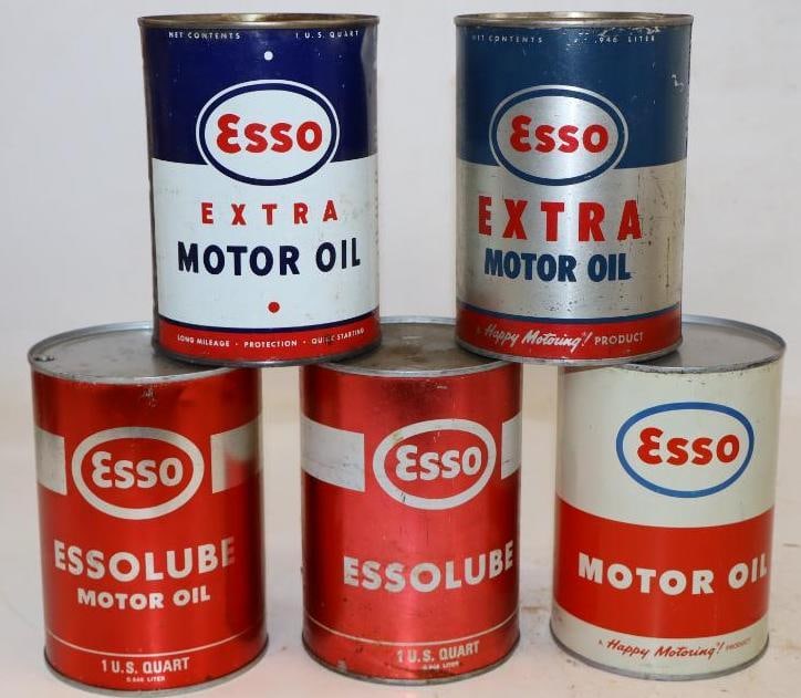 Group of 5 Esso Metal 1 Quart Oil Cans (1 of 2)