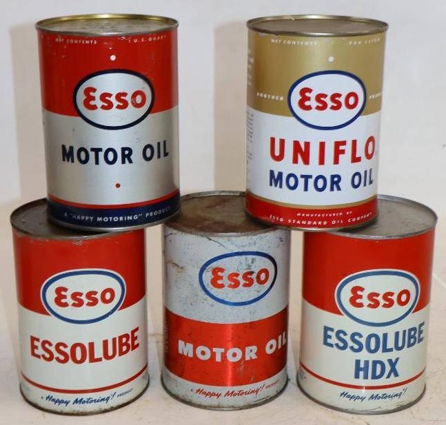 Group of 5 Esso Metal 1 Quart Oil Cans (1 of 2)