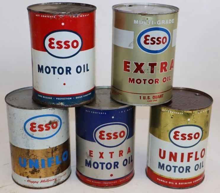 Group of 5 Esso Metal 1 Quart Oil Cans (1 of 2)