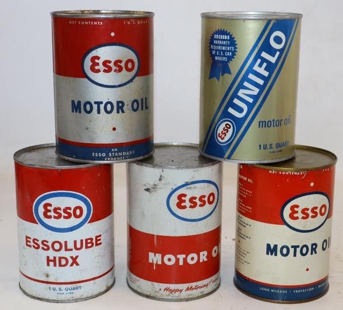 Group of 5 Esso Metal 1 Quart Oil Cans (1 of 2)