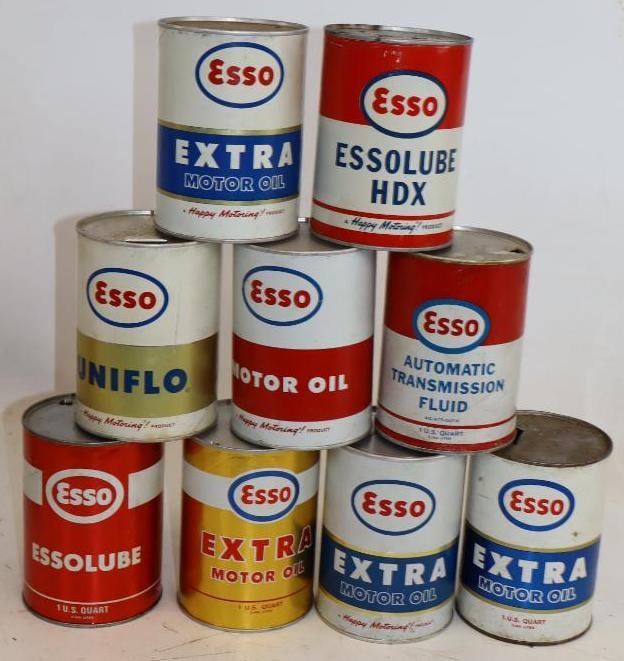 Group of 9 Esso Composite 1 Quart Oil Cans (1 of 2)