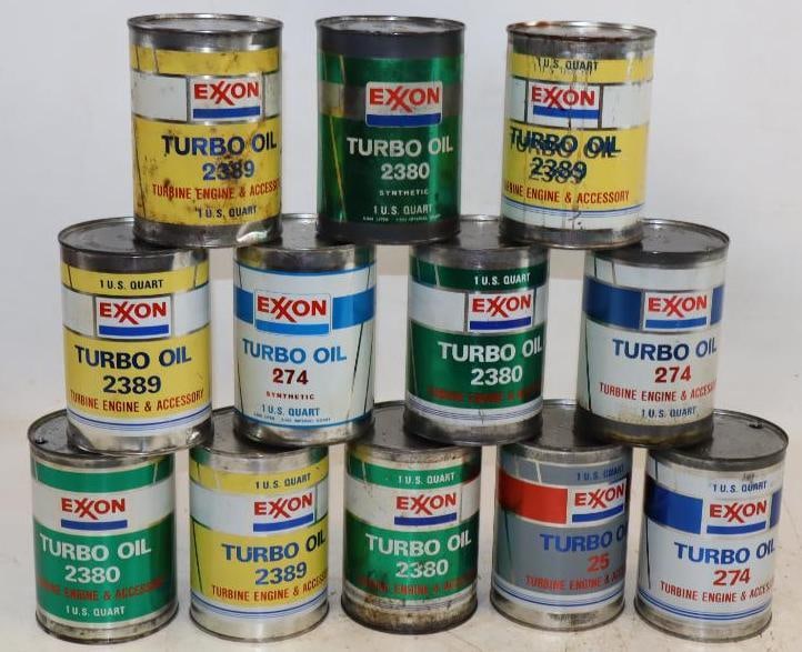 Group of 12 Exxon Turbo Aviation Metal 1 Quart Oil Cans (1 of 2)