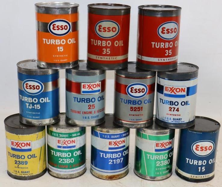 Group of 12 Exxon and Esso Turbo Aviation Metal 1 Quart Oil Cans (1 of 2)