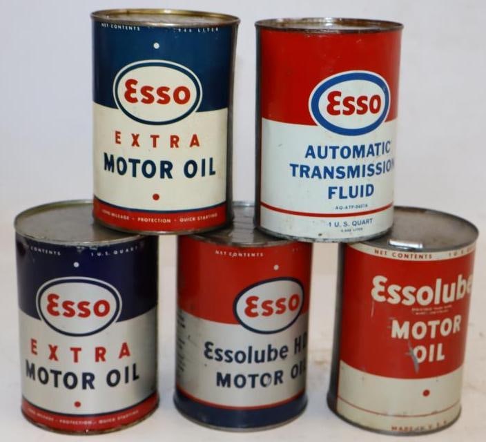 Group of 5 Esso Metal 1 Quart Oil Cans (1 of 2)