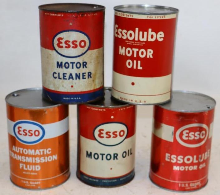 Group of 5 Esso Metal 1 Quart Oil Cans (1 of 2)