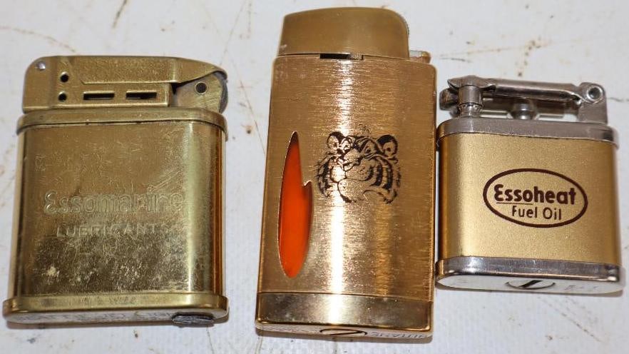 Group of 3 Gold Esso Zippo Style Lighters (1 of 2)