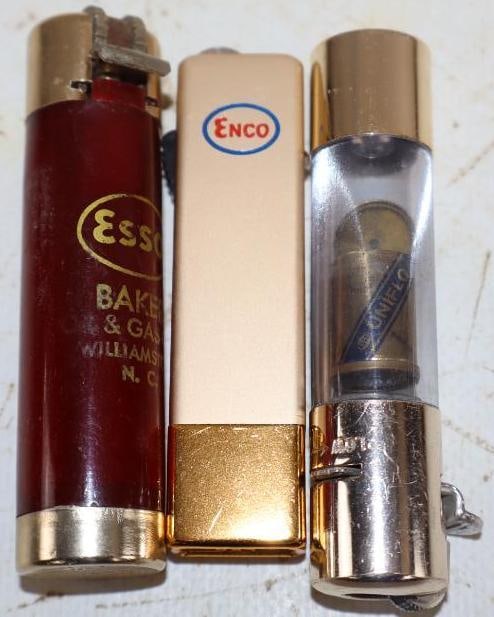 Group of 3 Esso & Enco Lipstick Lighters: Largest is 3" x .75" x .75"