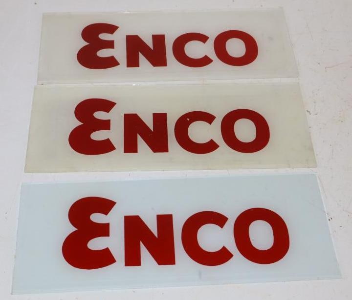 Group of 3 Enco Gas Pump Ad Glass Lense: 12.25x5 Each