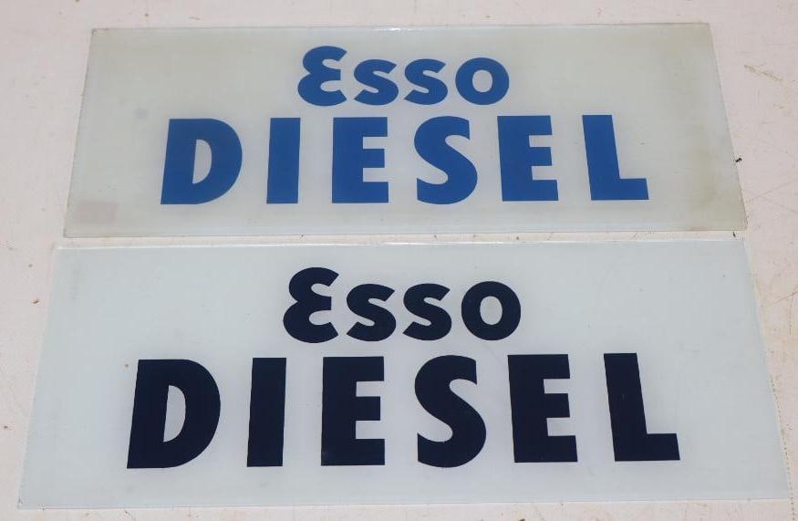 Group of 2 Esso Disel Gas Pump Ad Glass Lense: 12.25x5 Each