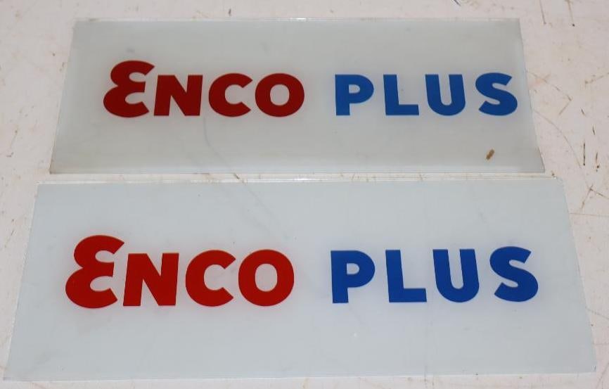 Pair of Enco Plus Gas Pump Ad Glass Lense: 12.25x5 Each 1 Lense Has Trim