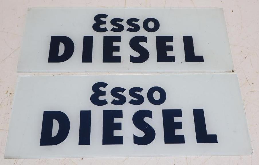 Pair of Esso Disel Gas Pump Ad Glass Lense: 12.25x5 Each