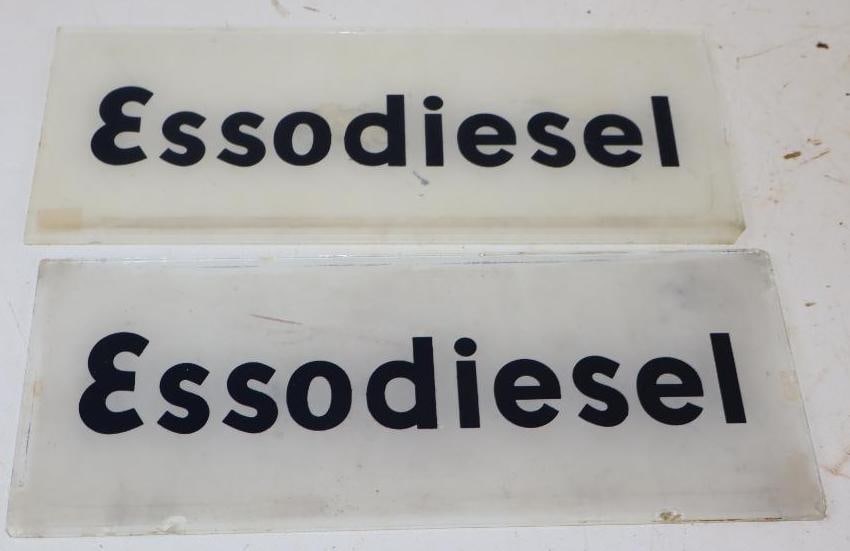 Pair of Esso Disel Gas Pump Ad Glass Lense: 12.25x5 Each