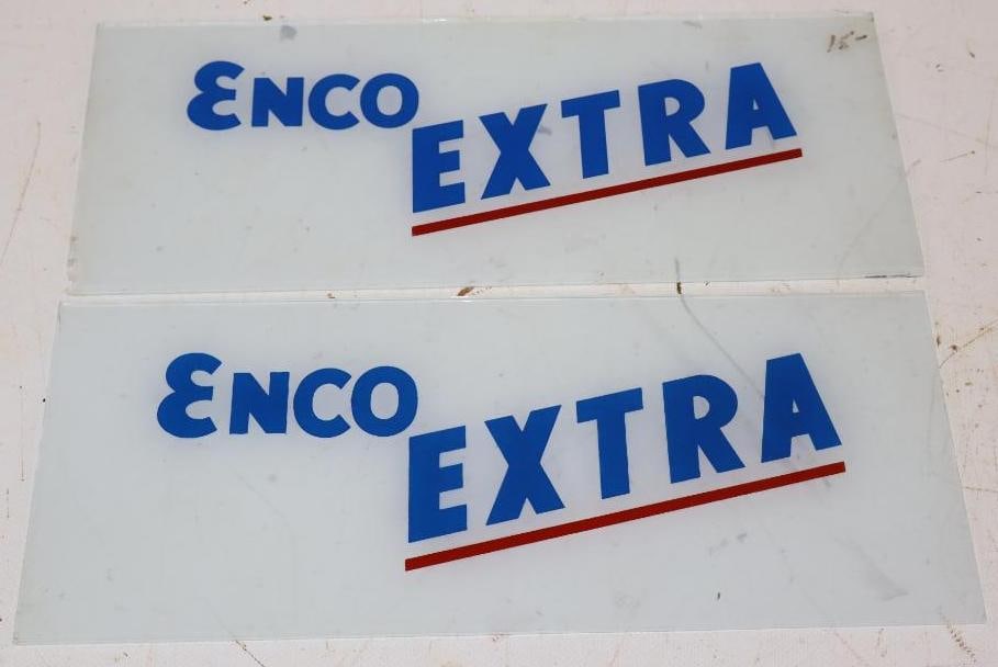 Pair of Enco Extra Gas Pump Ad Glass Lense: 12.25x5 Each