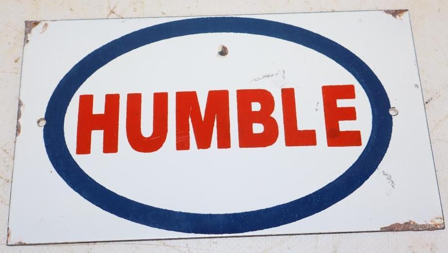 Humble Oil Porcelain Sign: 6.5" x 3.75"