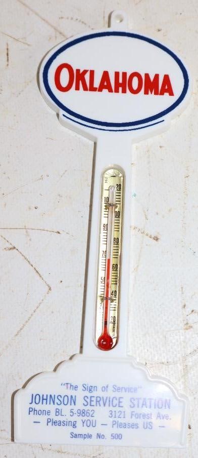 Oklahoma Gasoline Plastic Pole Sign Advertising Thermometer: 6.5" x 2.5" each, has been TAC certified