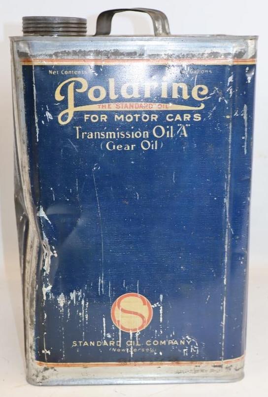 Standard of NJ Polarine Transmission Oil "A" Square 5 Gallon Oil Can: 9.5" x 9.5" x 15"
