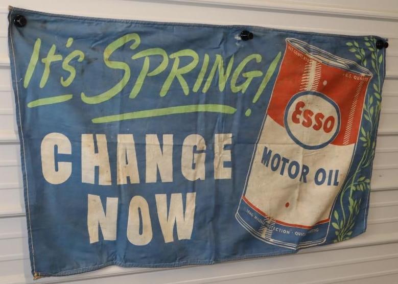 Esso "It's Spring Change Now" Motor Oil Canvas Banner: 56" x 35"