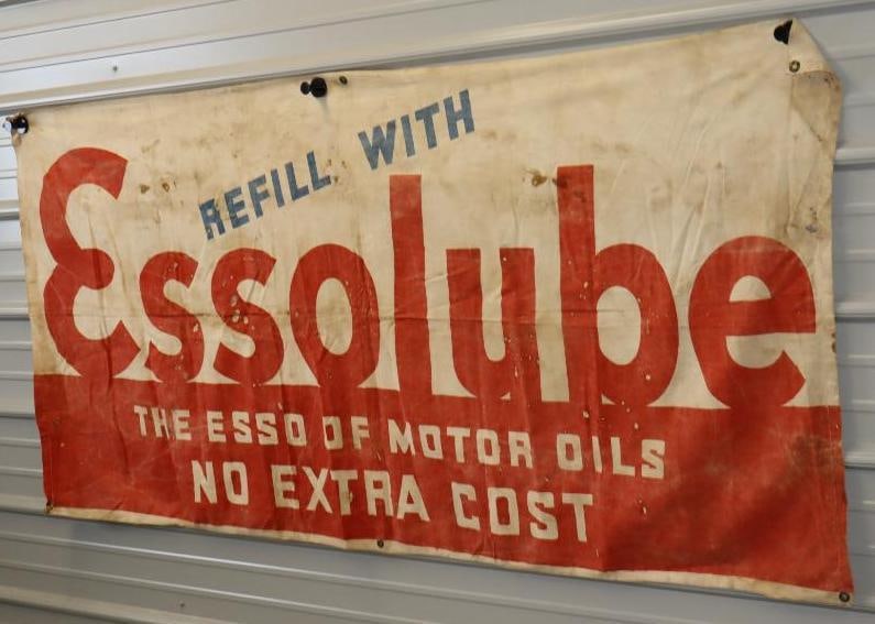Essolube 'The Esso of Motor Oils' No Extra Cost Canvas Banner: 75" x 36"