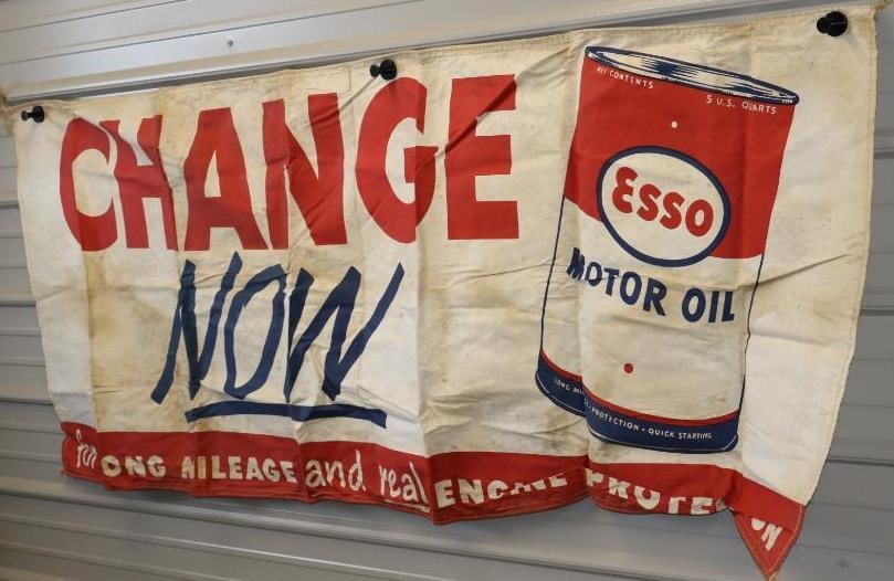 Esso Motoroil Change Now for Long Mileage & Real Engine Protection Canvas Banner: 81" x 32"