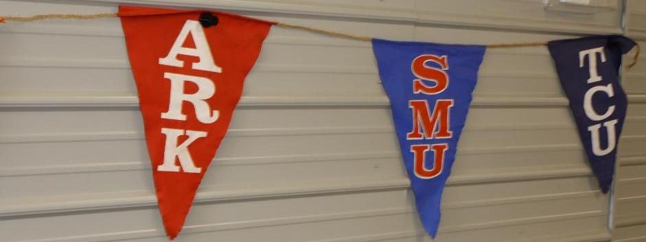 Flag Banner TCU-SMU-ARK-Texas-Happy Motoring- A&M- Baylor- Rice- Texas Tec Canvas Banner: 222"
