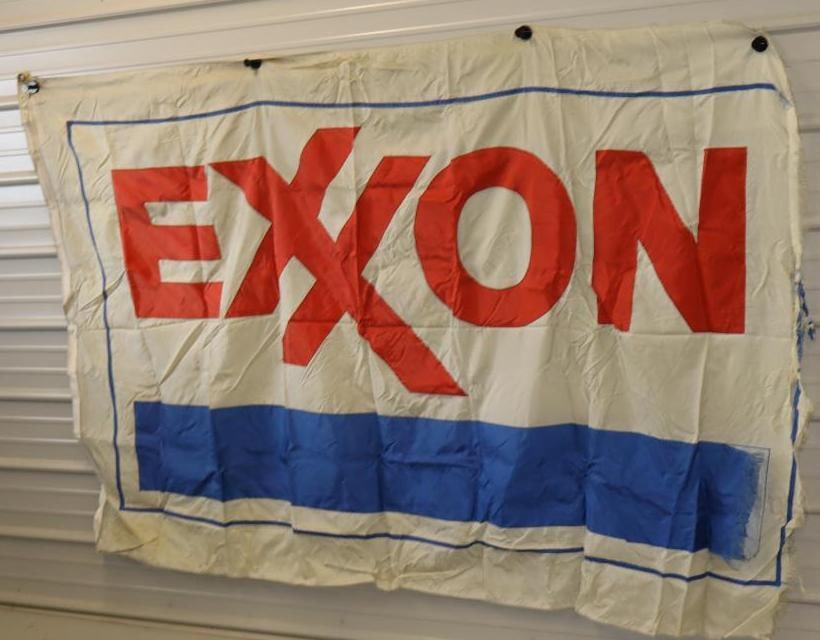 Exxon Nylon Banner: 5 feet x 8 feet, frayed on edge