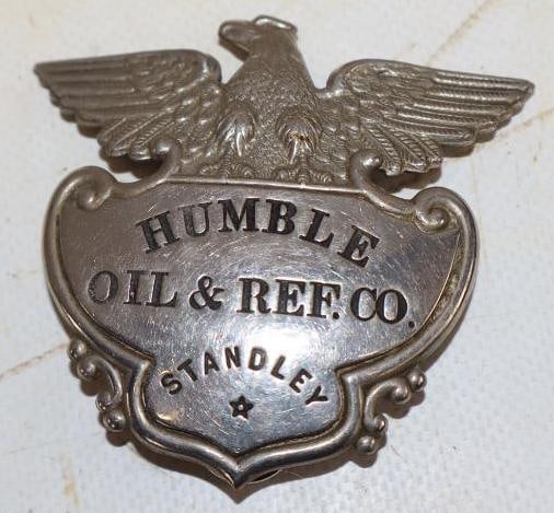 Humble Oil Refining Stanley Employee Hat Badge: 2.75" x 1.5"