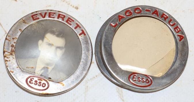 Group of 2 Esso Everett & Aruba Employee Pinback Badges: 2" x 2" each
