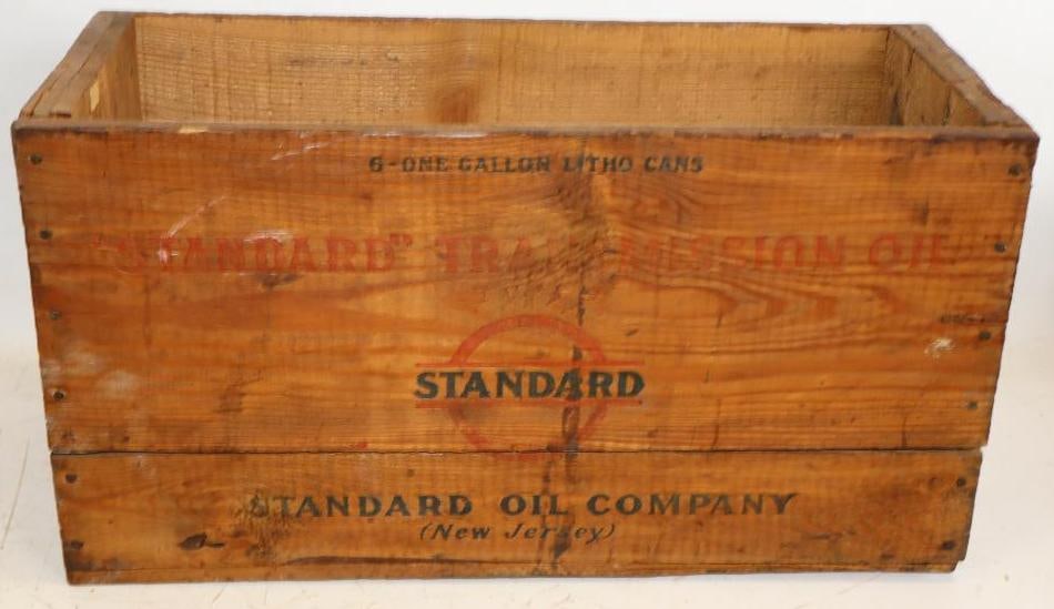 Standard Oil of NJ 6 1 Gallon Slim Transmission Oil Can Wooden Shipping Crate: 21.5x11.5x9.5