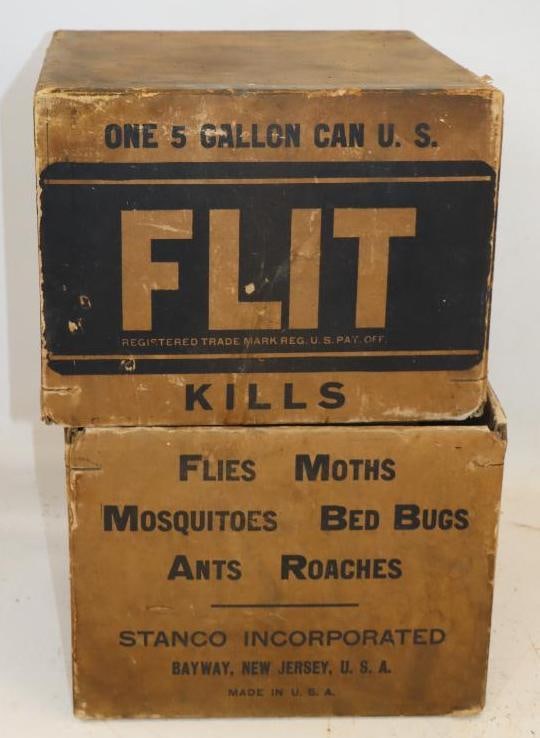 1920s Stanco Flit Insecticide Square 5 Gallon Oil Can Heavy Cardboard Shipping Crate: 10x10x15.5