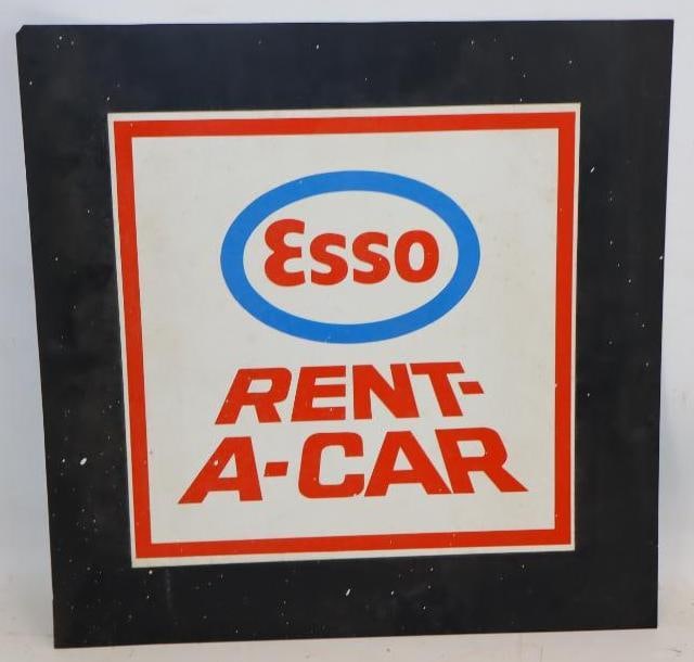 Esso Rent-A-Car Plastic Advertising Sign: 18.5" x 18.5"