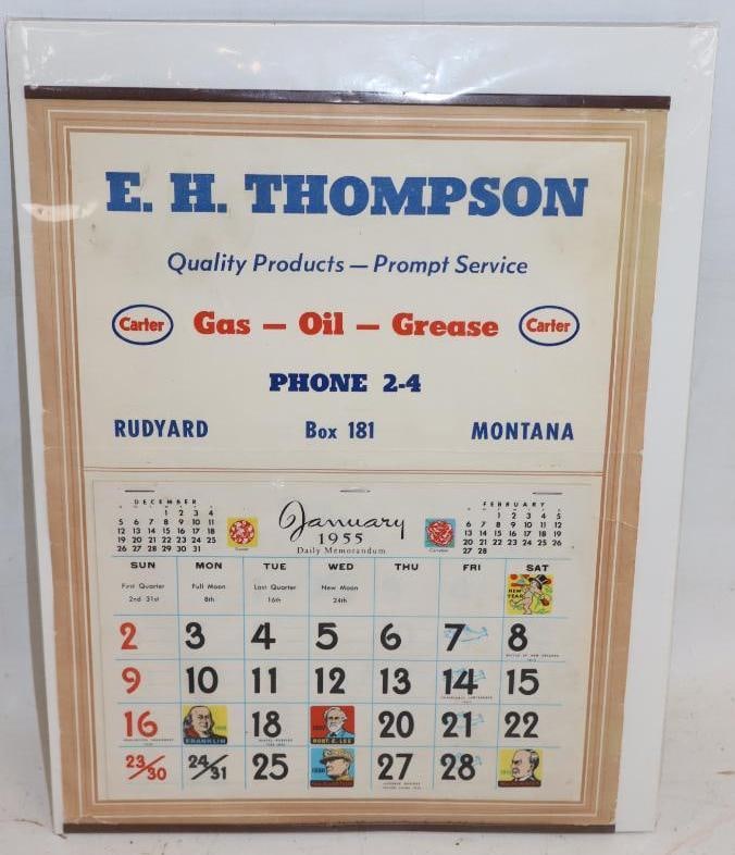 1955 Carter Gas & Oil Advertising Calendar: 10" x 13.25"