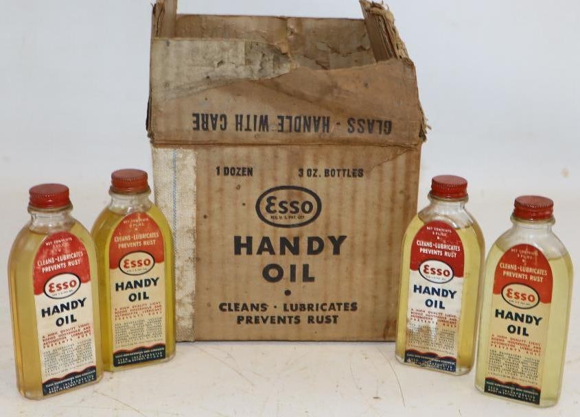 Group of 4 Esso Handy Oil Bottles with Paper Labels & Original Box (1 of 6)