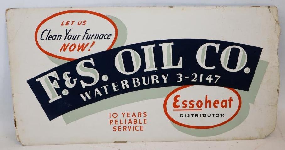 Essoheat 'Let Us Clean Your Furnace Now" F&S Oil Co. Heavy Cardstock Sign (1 of 2)