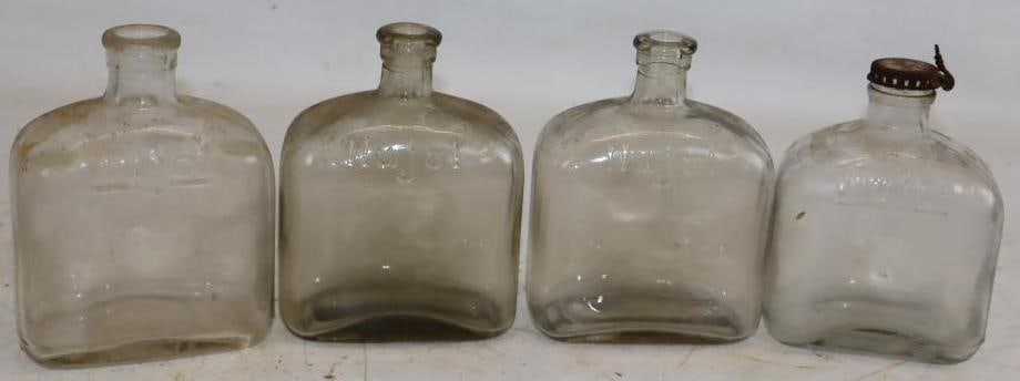 Group of 4 Nujol Glass Mineral Oil Bottles: largest 20oz
