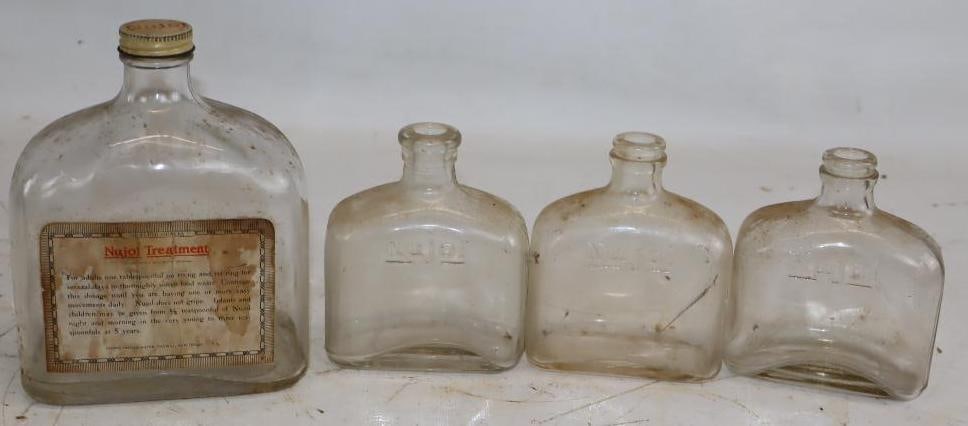Group of 4 Nujol Glass Mineral Oil Bottles: largest 32oz
