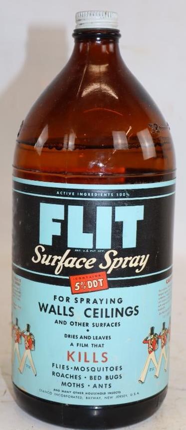 Flit Surface Spray Glass Quart Oil Bottle with Paper Label: 32oz