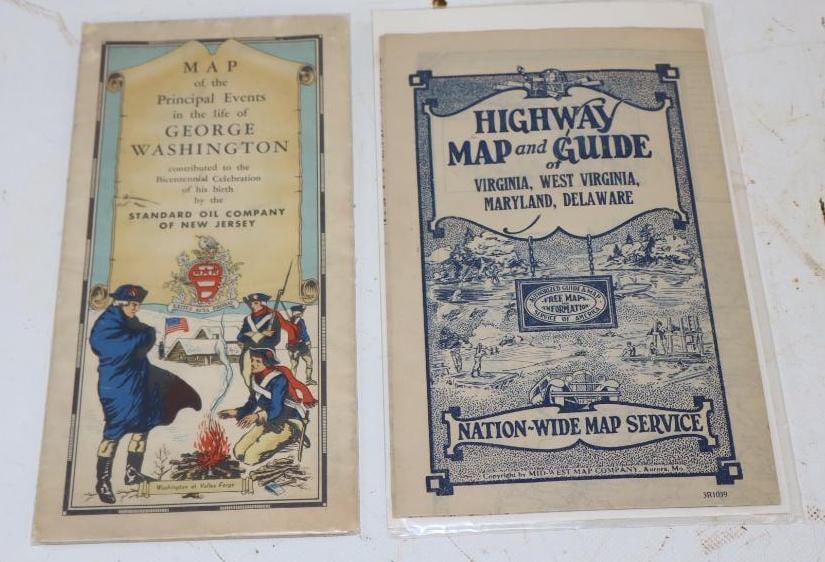 Group of 2 Standard Oil of NJ George Washington Events Map and Early Highway Guide (1 of 4)