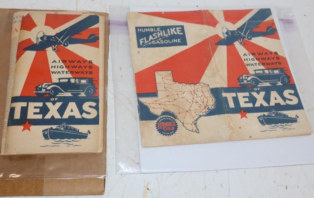 Group of 2 Early 1930's Humble Flashlike Gasoline Gas Station Roadmaps (1 of 4)