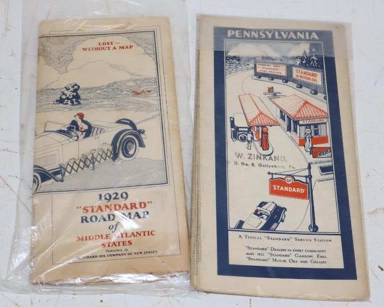 Group of 2 1929 & 1930 Esso Gas Station Road Maps: Largest is 9x4