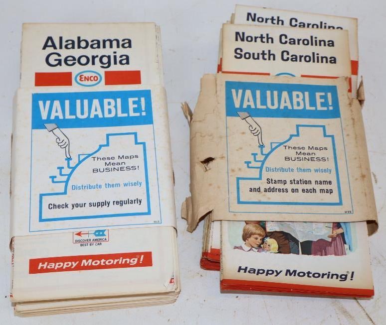 Group of 37 NOS Enco and Esso Gas Station Road Maps: 9" x 4" each