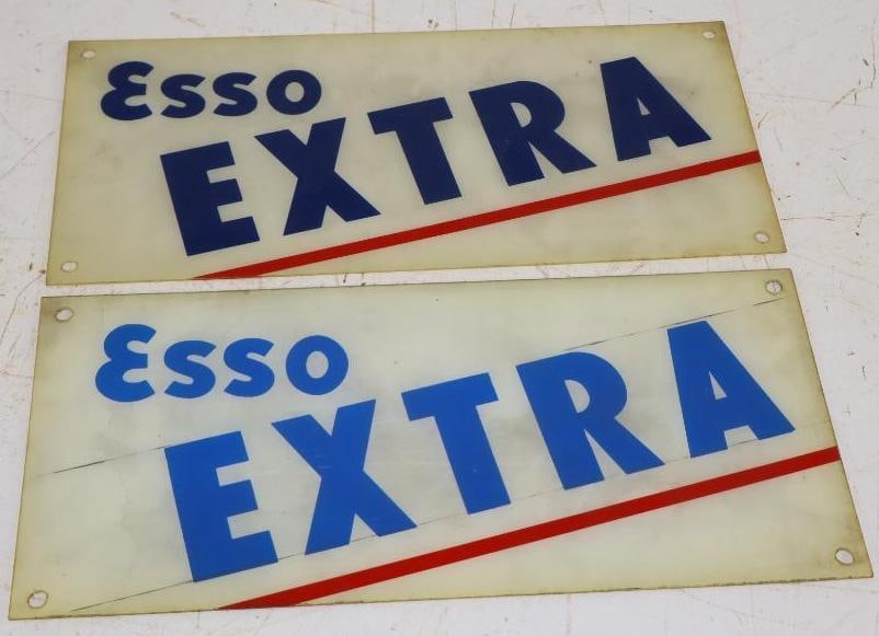 Group of 3 Essofleet & Diesel Plastic Gas Pump Ad Glass Panels: 13" x 6" each