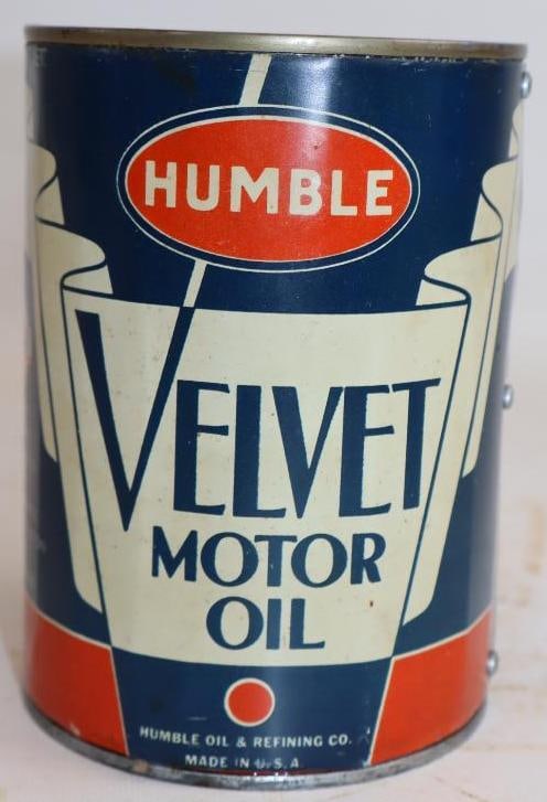 Humble Velvet 1 Quart Metal Oil Can, Mounted on Doner Can (1 of 3)