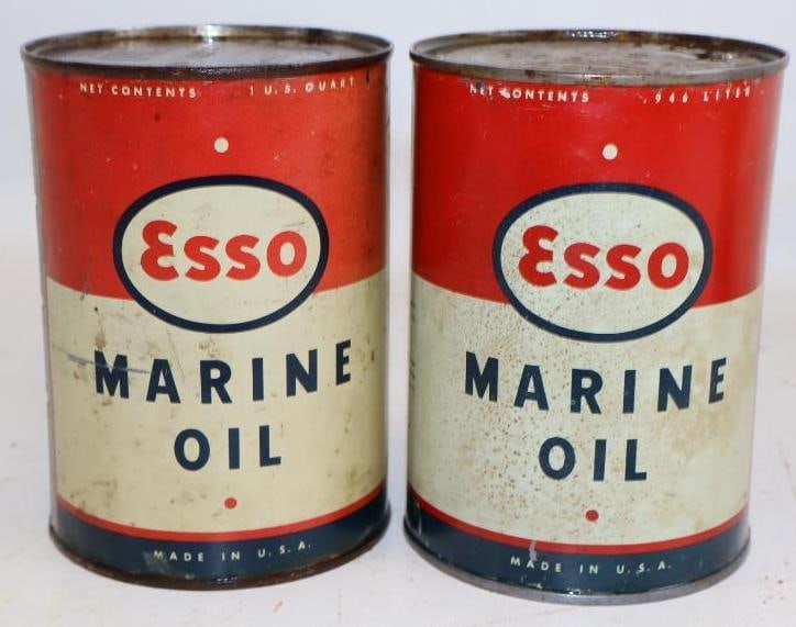 Group of 2 Esso Marine 1 Quart Metal Oil Cans (1 of 2)