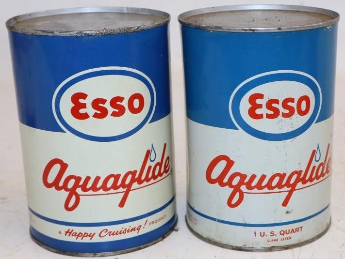 Group of 2 Esso Aquaglide 1 Quart Metal Outboard Oil Cans (1 of 2)