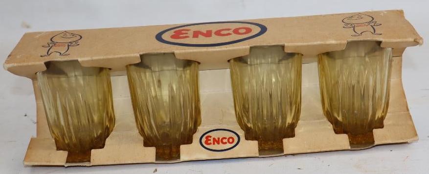 Group of 4 Enco Gas Station Glasses in Original Box: 12" x 2.5" x 3.75"